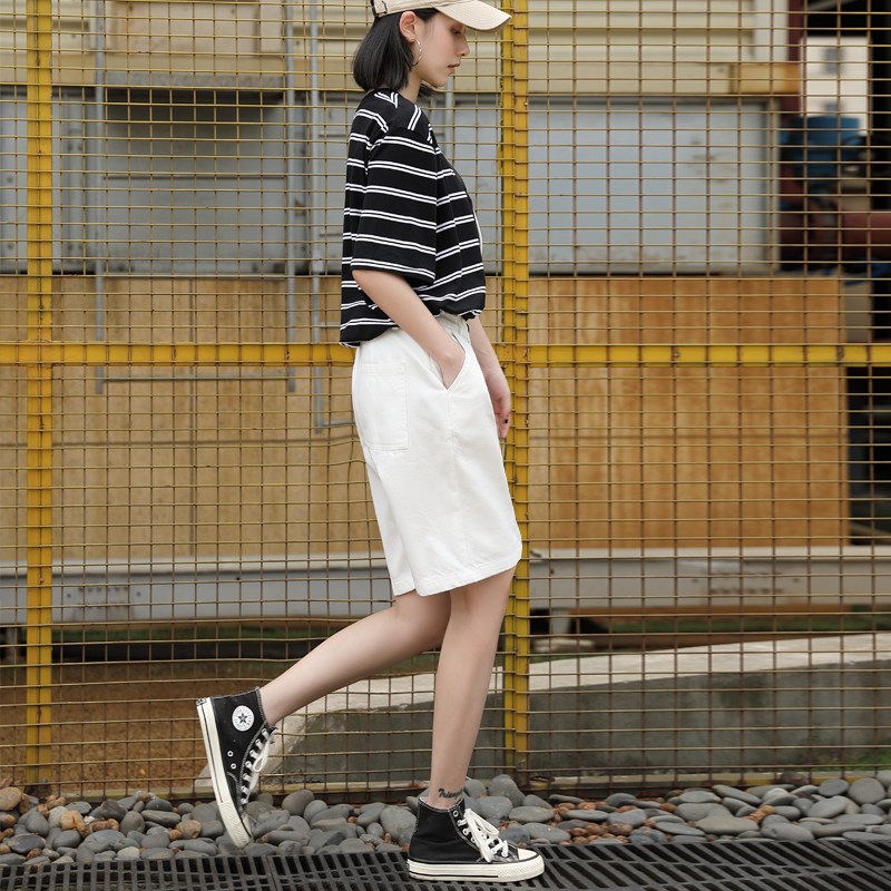 白色工装短裤女夏宽松五分裤小个子直筒休闲K大码中裤外穿2025新