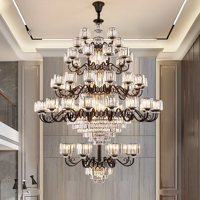 别墅复式楼水晶大吊灯跃层楼中楼中空复试大灯挑空大E客厅水晶灯