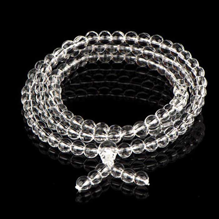 天然白水晶108颗手链 108颗天然白水晶佛珠手串 天然水晶手链