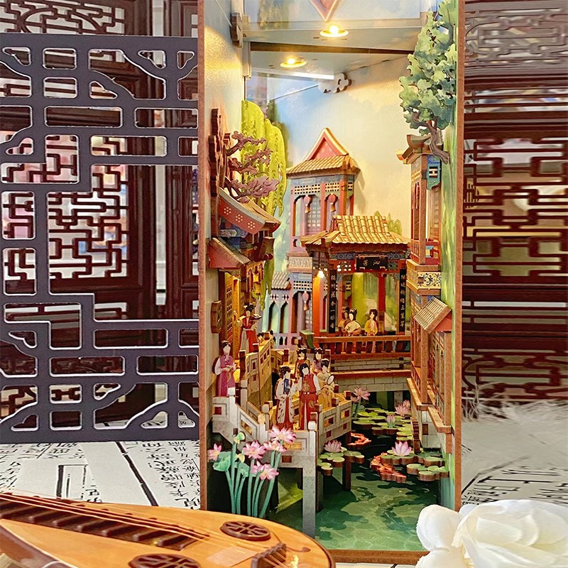 同趣文创木制拼装diy小屋红楼梦书立夜灯微缩场景W模型女生七夕礼