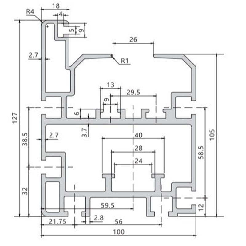 纽仕100127重型三倍速导轨铝型材B适配节距38.1链条总装线轨道铝