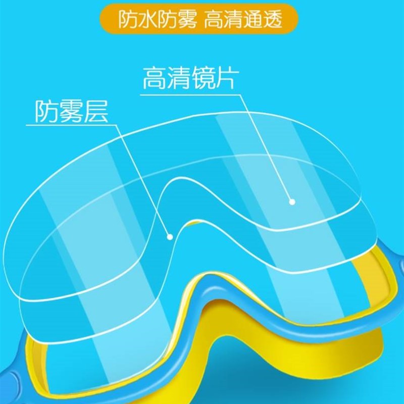 学游泳三件套儿童泳镜4岁女生幼儿游泳专用眼镜R大镜框男孩护目镜