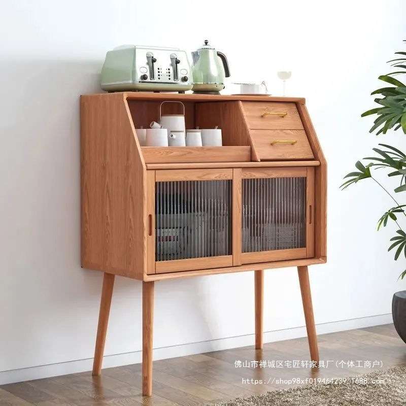 北欧实木餐边柜现代简约酒柜一体靠墙置物架碗柜家用日式茶水柜风