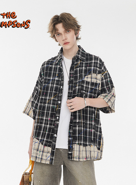 THE SIMPSONS辛普森一家美式短袖衬衫夏季新款透气上衣短袖衬衫