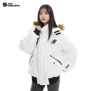 辛普森一家连帽羽绒服男冬季新款保暖防寒服鸭绒情侣黑色外套女