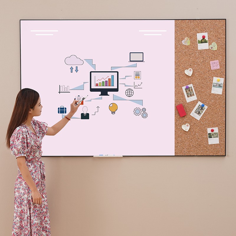 磁性钢化玻璃白板软木板组合照片墙展示挂墙式儿童家庭教学小黑板