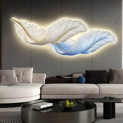 羽毛客厅装饰画画沙发背景墙挂画画高级感LED灯卧室床头壁画画玄