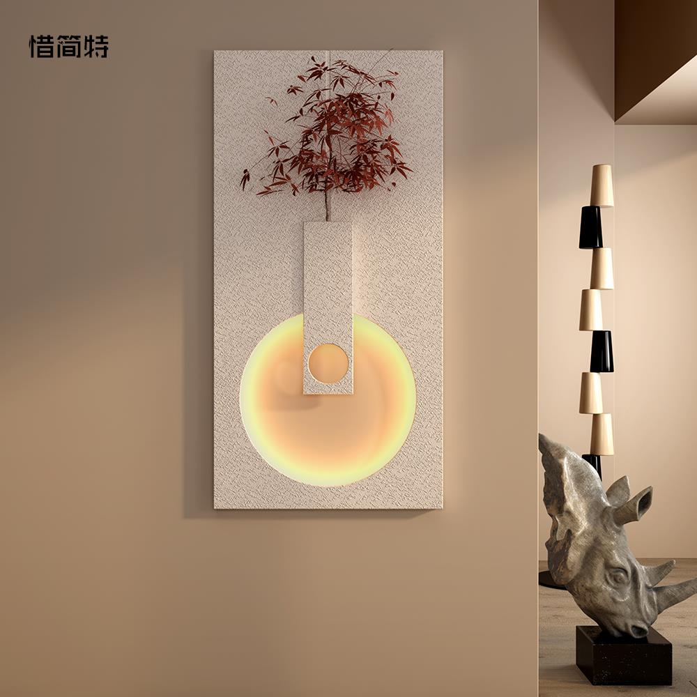 中古风入户玄关装饰画侘寂走廊背景墙画对门客厅带灯挂画小众艺术