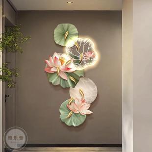 饰画高级感客厅走廊过道发光壁画寓意好荷花挂画 九鱼图入户玄关装