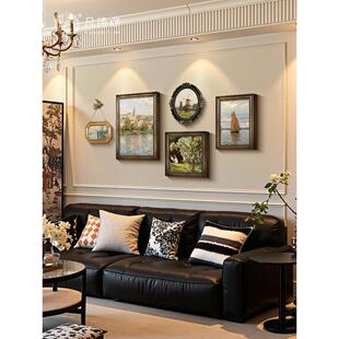 法式沙发背景墙装饰画莫奈油画覆古山水画组合壁画古色古香客厅挂