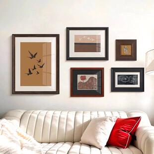 高级感客厅装饰画中古风小众艺术卧室老钱风沙发背景墙组合挂画