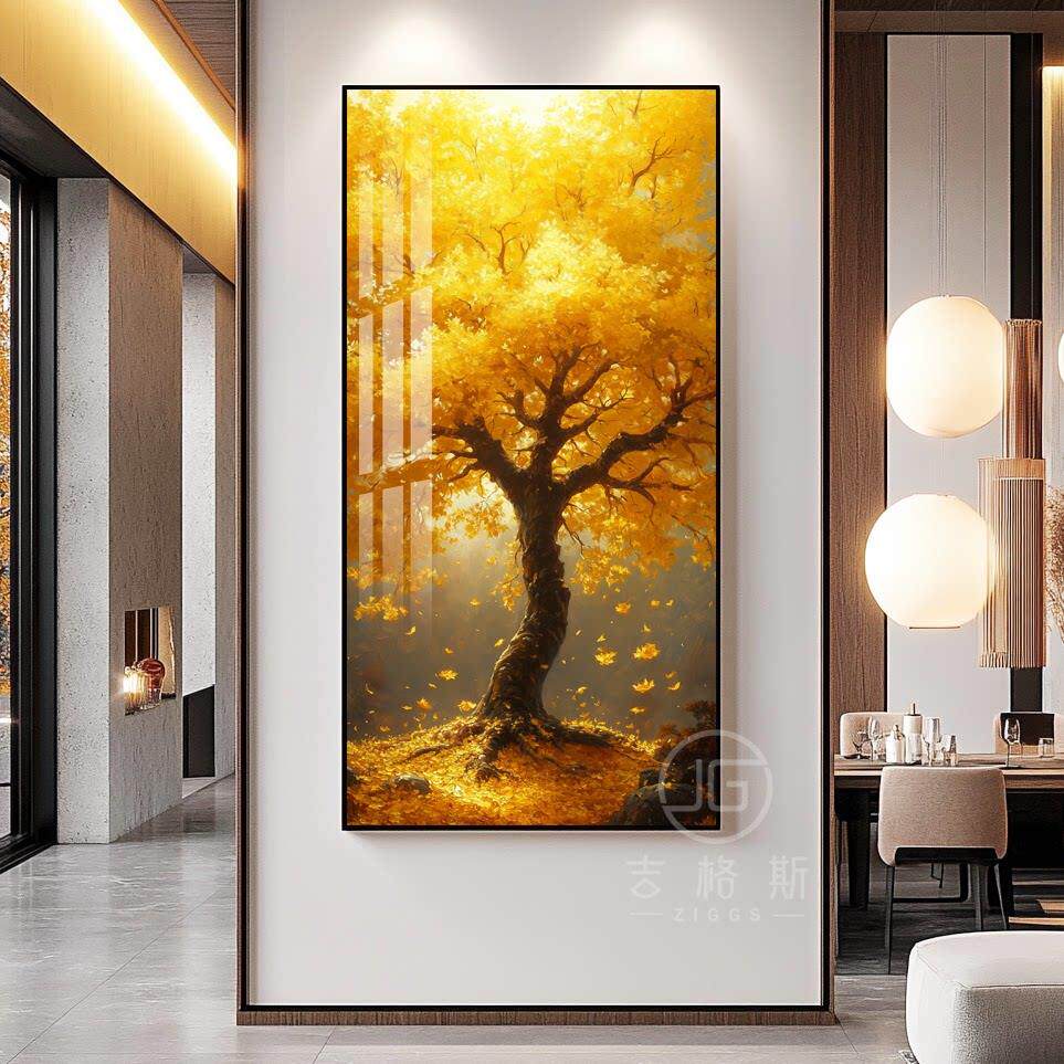 发财树新款金秋大吉玄关装饰画大气轻奢走廊过道高级挂画现代简约