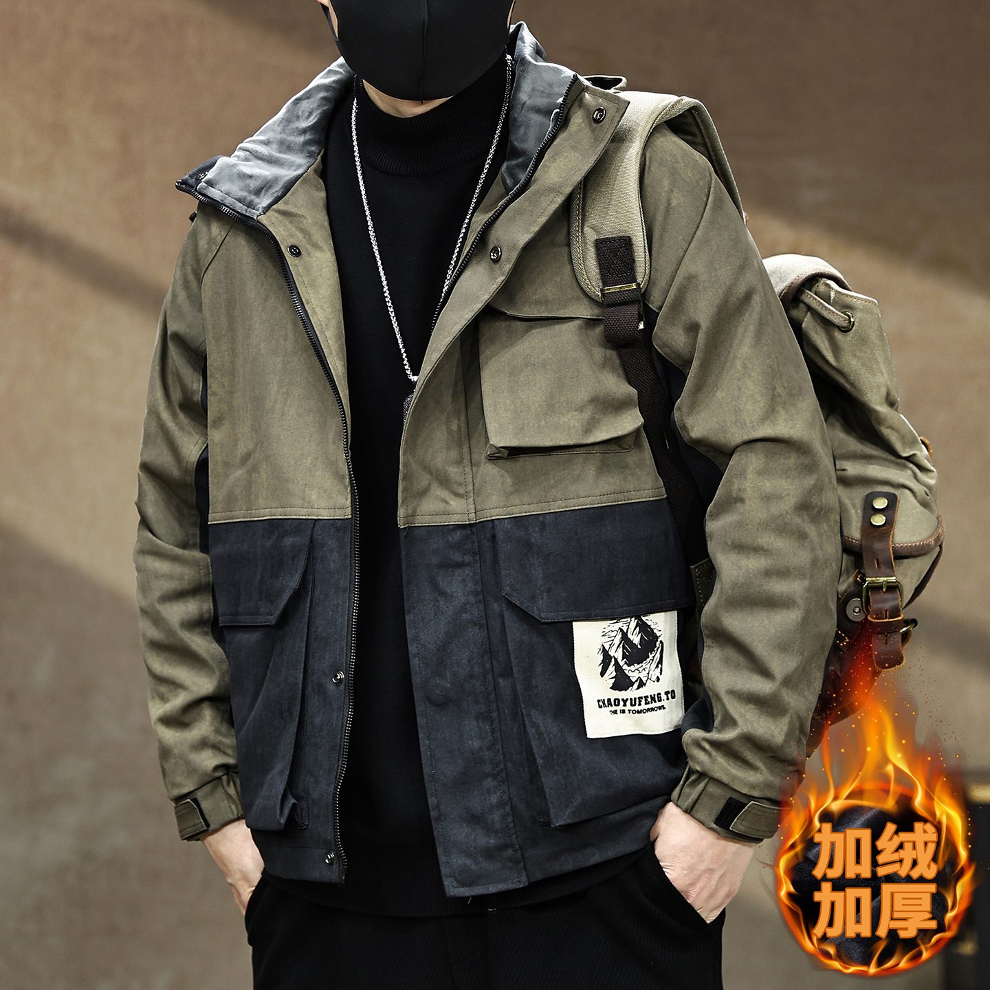 【冬季美式复古银狐绒加绒夹克】