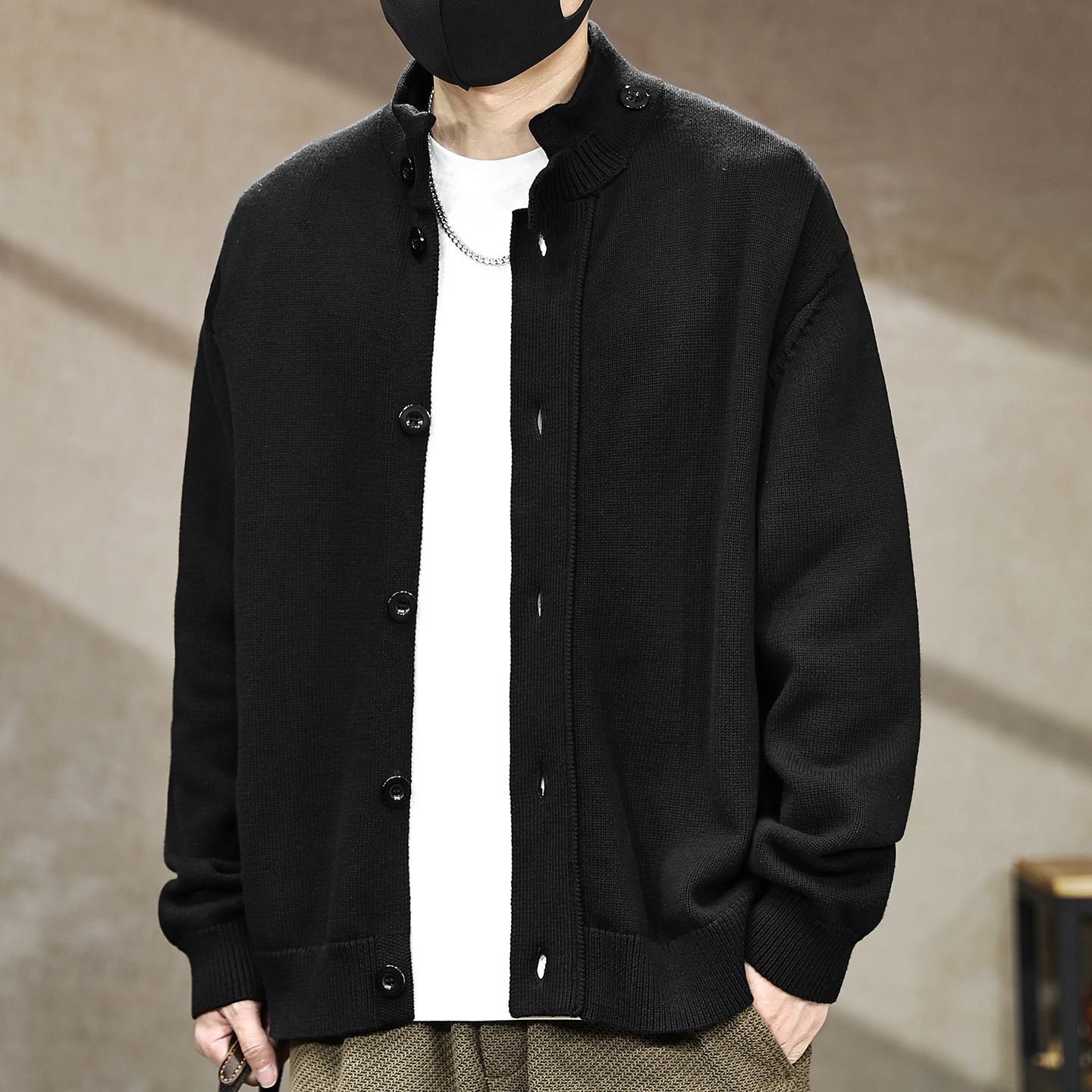 【黑色开衫毛衣外套男士秋冬款】