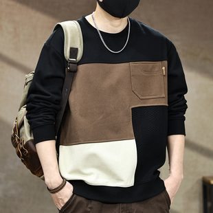 美式复古撞色拼接长袖男士卫衣2025秋冬季新款时尚百搭设计感上衣