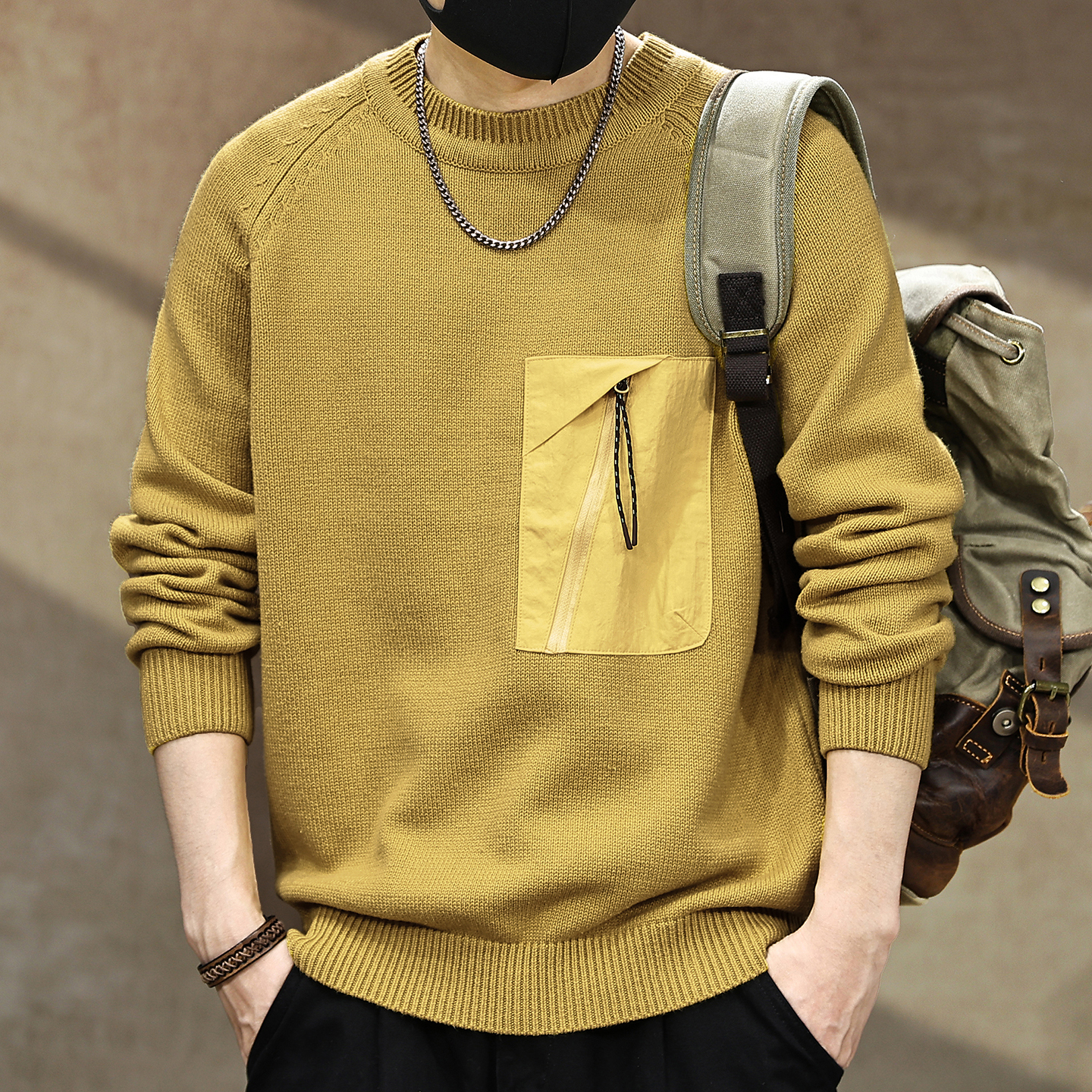 【美式复古毛衣男2025春季新款】