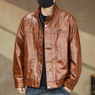 美式 经典 复古软皮衣男宽松机车服潮牌硬汉秋季 皮夹克外套男春秋款