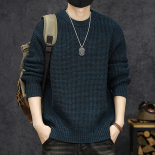 美式复古硬汉圆领毛衣男冬季宽松潮牌内搭男士针织衫慵懒风毛线衣