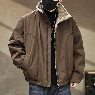 美式座山雕防风加厚羊羔绒立领羽绒服男冬季保暖棉衣外套男款棉袄