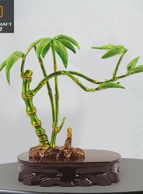 新中式福禄富贵竹玄关酒柜装饰品陶瓷荷花檀香吊炉创意木底座摆件