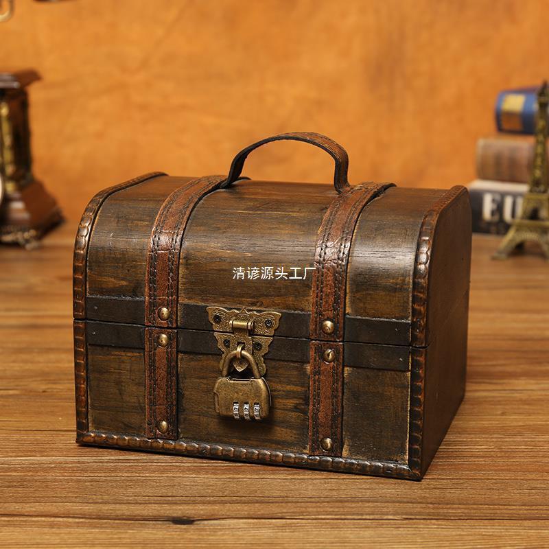 复古木盒子收纳盒儿童藏宝箱密码锁首饰百宝箱化妆品储物盒木箱子