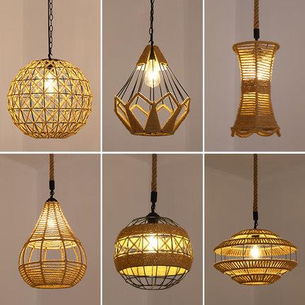 复古麻绳吊灯酒吧网咖麻绳灯手工灯罩个性创意火锅店烧烤店辅助灯