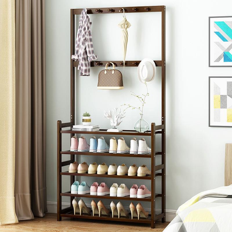 简易鞋架家用收纳门口简易多层实木经济型多功能置物日式衣帽架