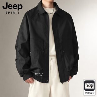 Jeep美式宽松休闲哈灵顿飞行夹克外套男款秋冬加绒加厚工装棉服L
