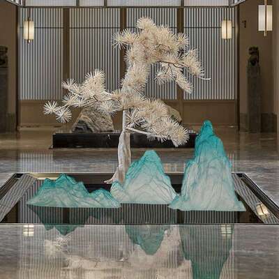 现代轻奢树脂摆透LYX术明假山装饰塑酒店件售楼处样板间桌面工雕
