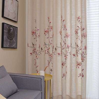 成品窗帘麻窗帘遮遮阳刺绣ZPI亚窗帘布阳卧室台中式简约窗帘挂光