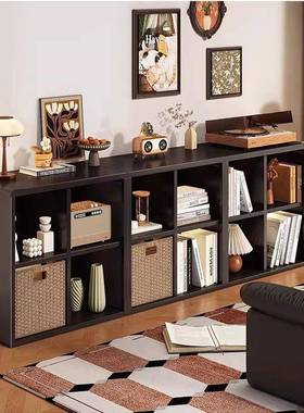 实木格子柜置物架客纳书架卧室床头柜收柜自沙由组合黑色发厅FWQ