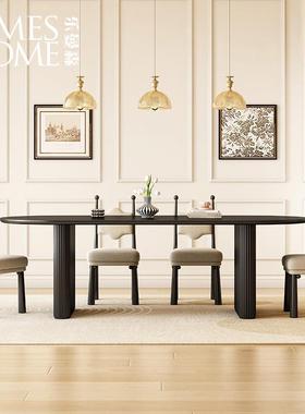 8V法式复古简约黑色实木餐桌古圆家F31用小风户型椭形饭中桌椅子