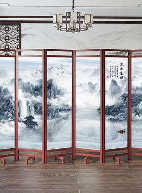 新中式屏风隔断客厅206新叠款实木折移动2办公室山关水遮挡F96STH