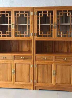 樟木书柜璃玻门实SG12木多功能书架新款书房家中具仿古式香三门柜