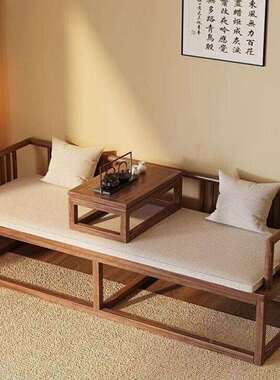 小户型简约沙发两用小憩ad58765汉椅新中罗全实木罗汉式床明式客