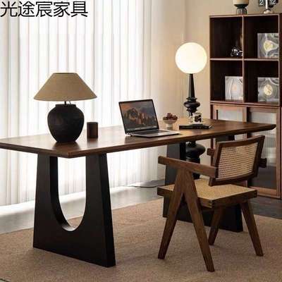 CUE木实木餐桌胡桃厅色原木客餐桌椅长书桌作台工大板一体会议办