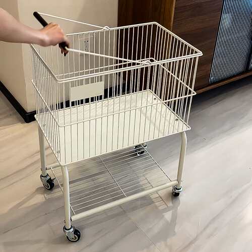不锈钢中古篮架衣服脏收纳筐卫生间移动子脏衣衣篓双层推车F998HJ