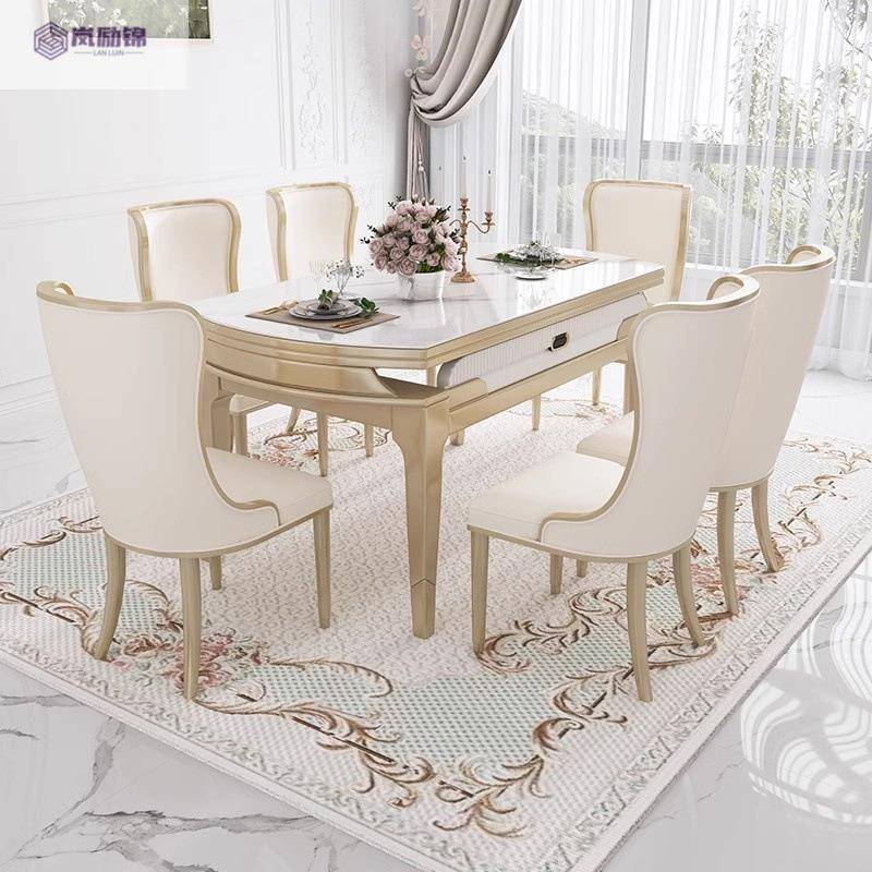 美岩客板餐桌椅组合端折叠餐桌大理石圆桌WPF厅长方形高桌子实式