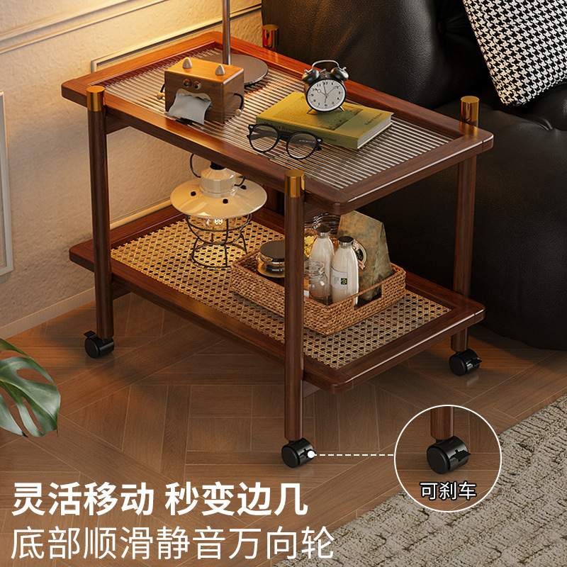 沙发边几可移动茶几中古小推车客厅小桌子床头侧边边柜带轮置物架