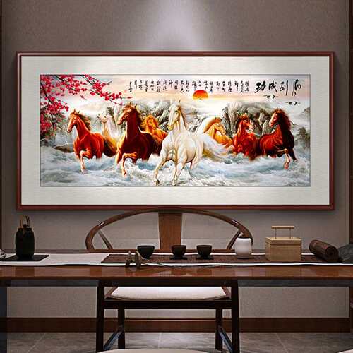 画八骏图中厅挂客画办公室山水画式沙发背景装饰马到JJ2024/0成功
