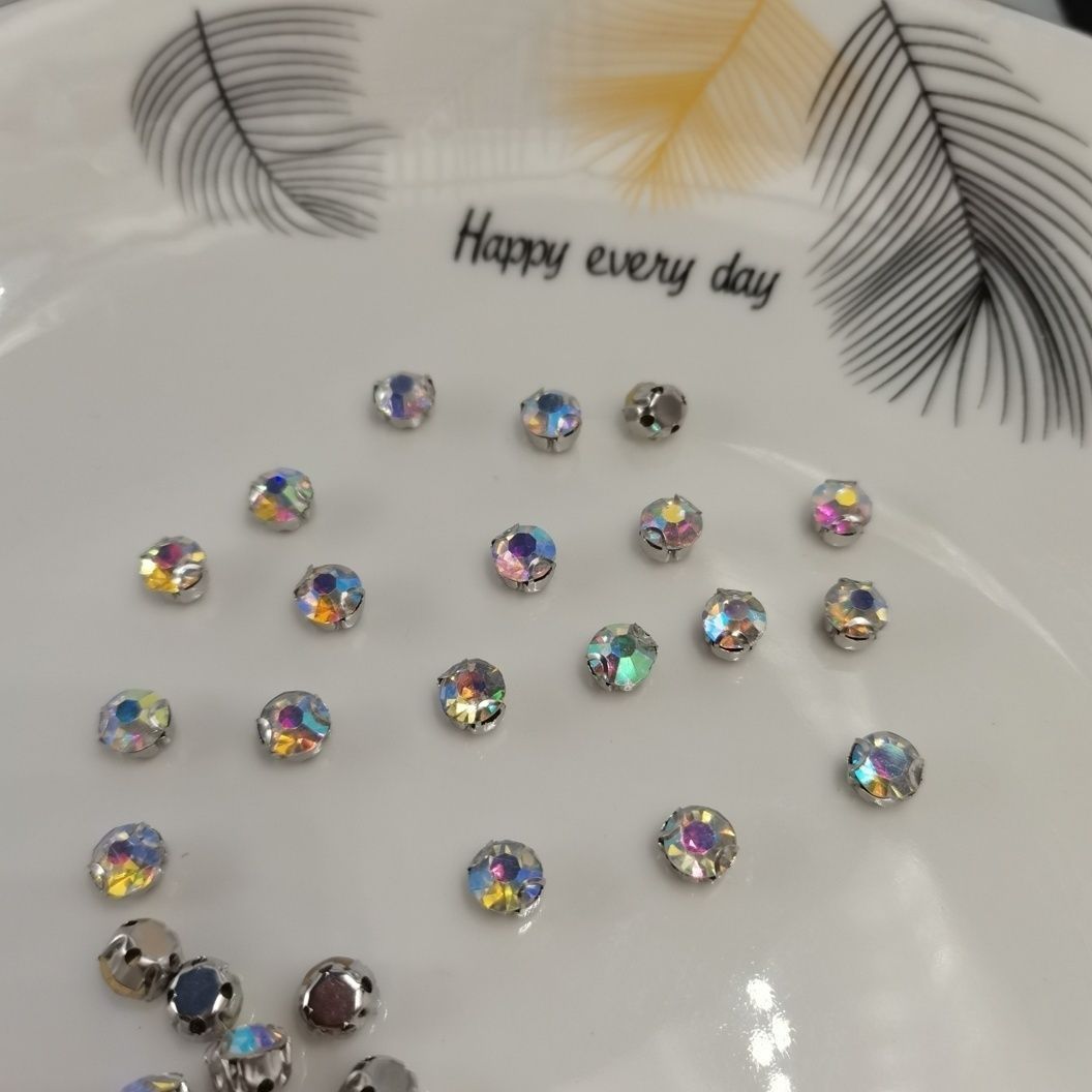 3-8mm圆形AB彩玻璃钻手缝双耳爪钻diy手缝钻衣服补钻鞋装饰配件