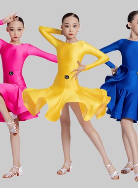 Colorway/康乐为拉丁舞女童规定比赛服练习服一字领大摆裙25166