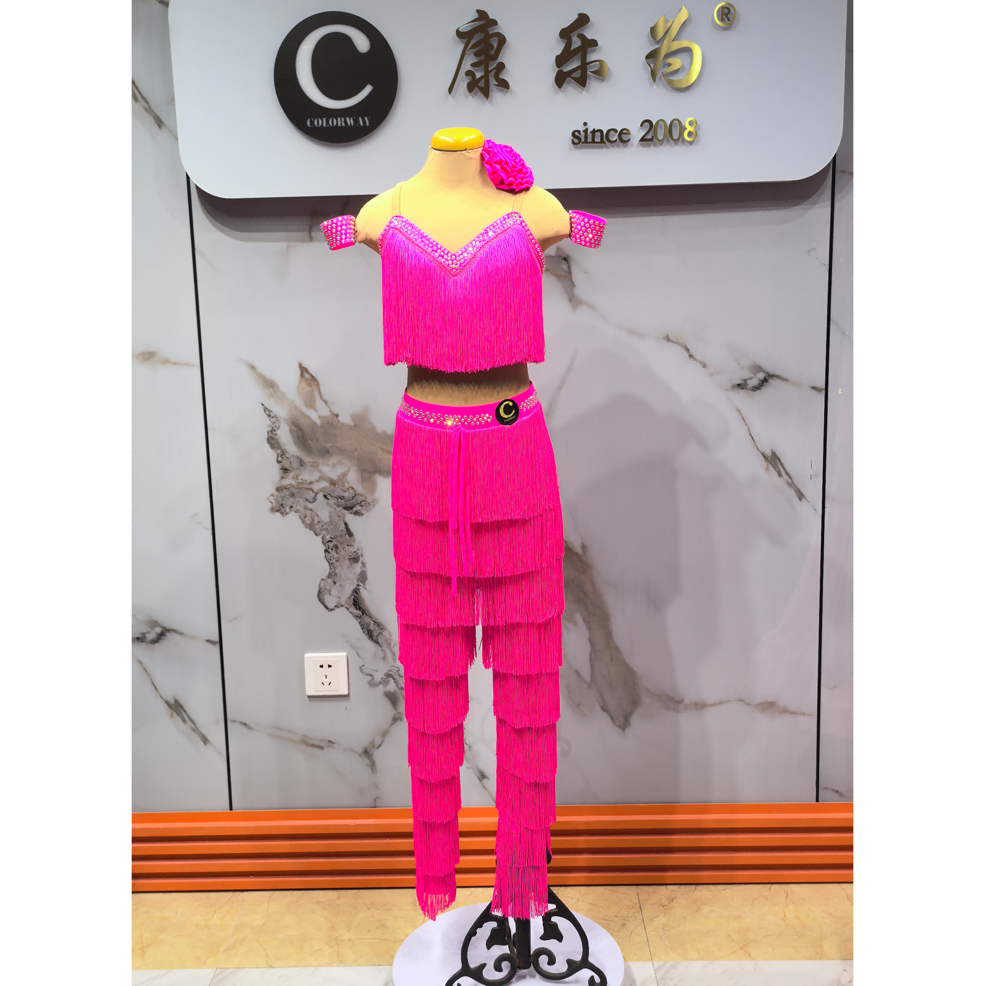 Colorway女童拉丁流苏比赛表演裙