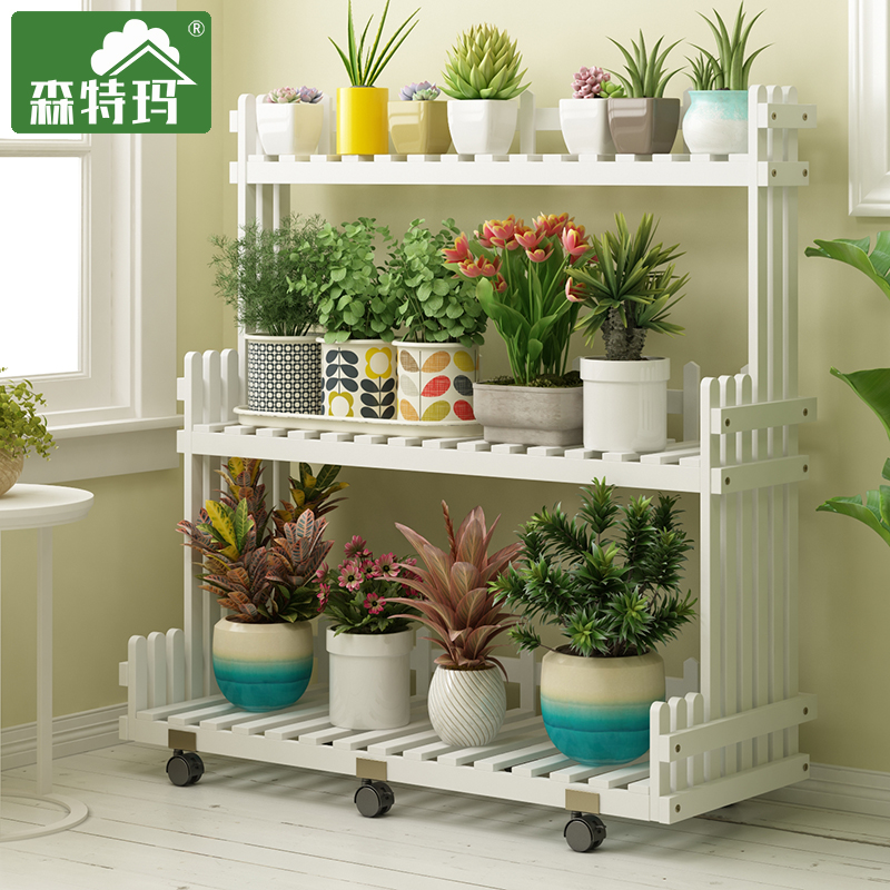 白色花架置物架多层室内外欧式花架子阳台客厅落地绿萝花盆架带轮