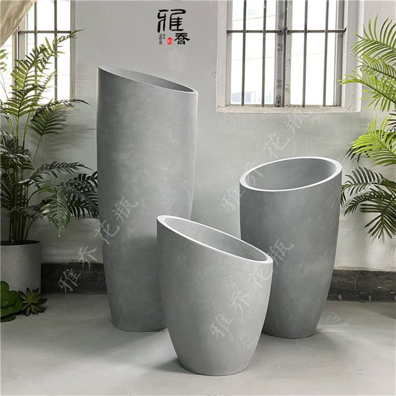 现代简约玻璃钢落地大花瓶斜口形状公司家居酒店美容院花艺摆设