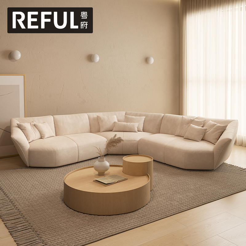 2024新款意式极简磨砂布艺沙发弧形花瓣设计家用大户型客厅奶油风