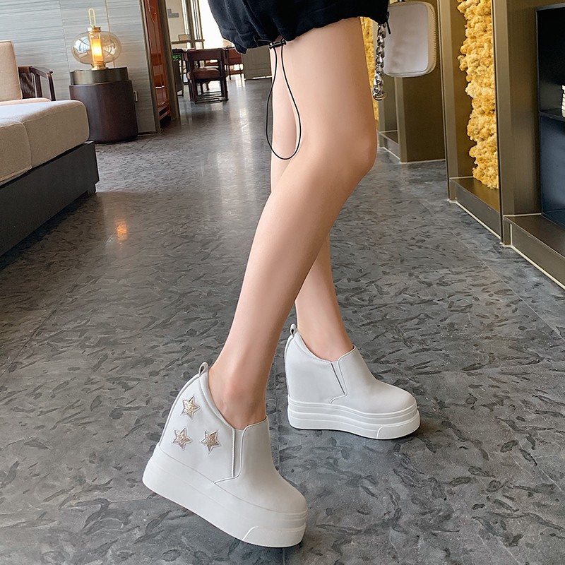 北西图真皮厚底小白鞋女春秋单鞋百搭C12CM内增高一脚蹬松糕底女