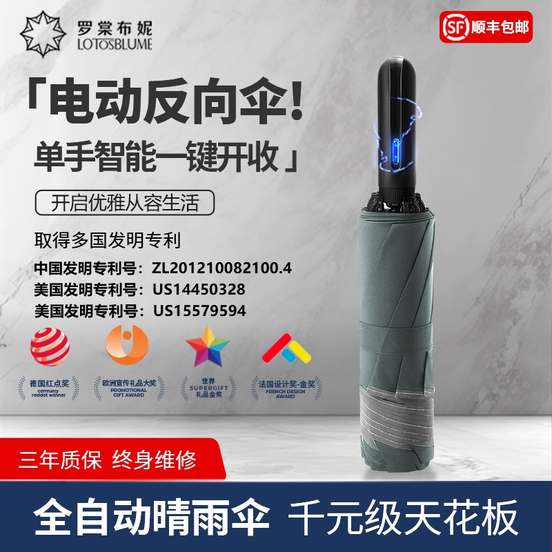 【电动反向不湿车】高端智能电动反向伞男士高端大号折叠商务雨伞