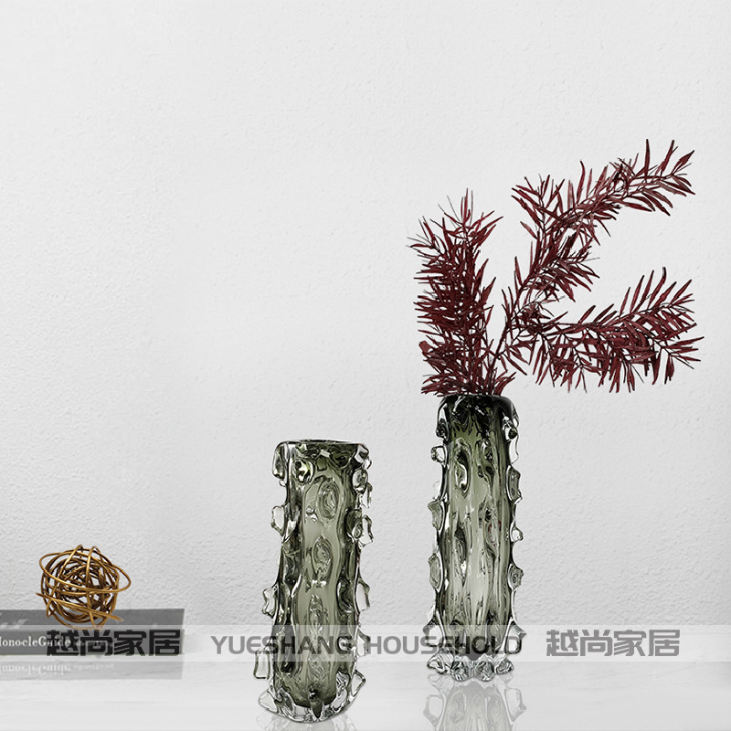 北欧透明玻璃干花插花花瓶摆件创意简约轻奢玄关客厅桌面装饰品