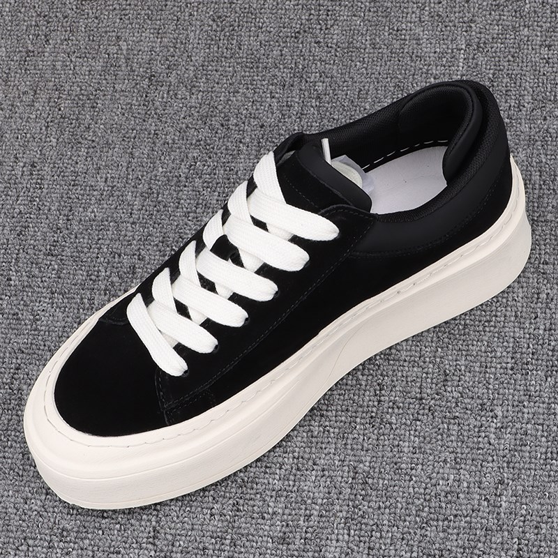 翻毛皮男鞋2024秋冬新款磨砂牛皮休闲鞋潮男增高百搭系带厚底板鞋